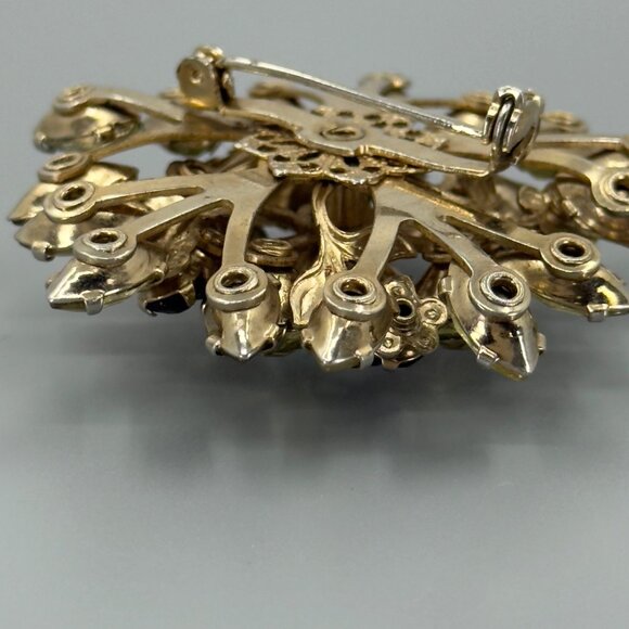 Vtg Gold Tone Yellow Black Aurora Borealis Brooch Pin Sedge UV Reactive Uranium - Picture 7 of 14